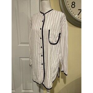 Vintage Michael Blair NY Shirt Tunic Womens Sz 10 Pinstripe Top Acetate Rayon